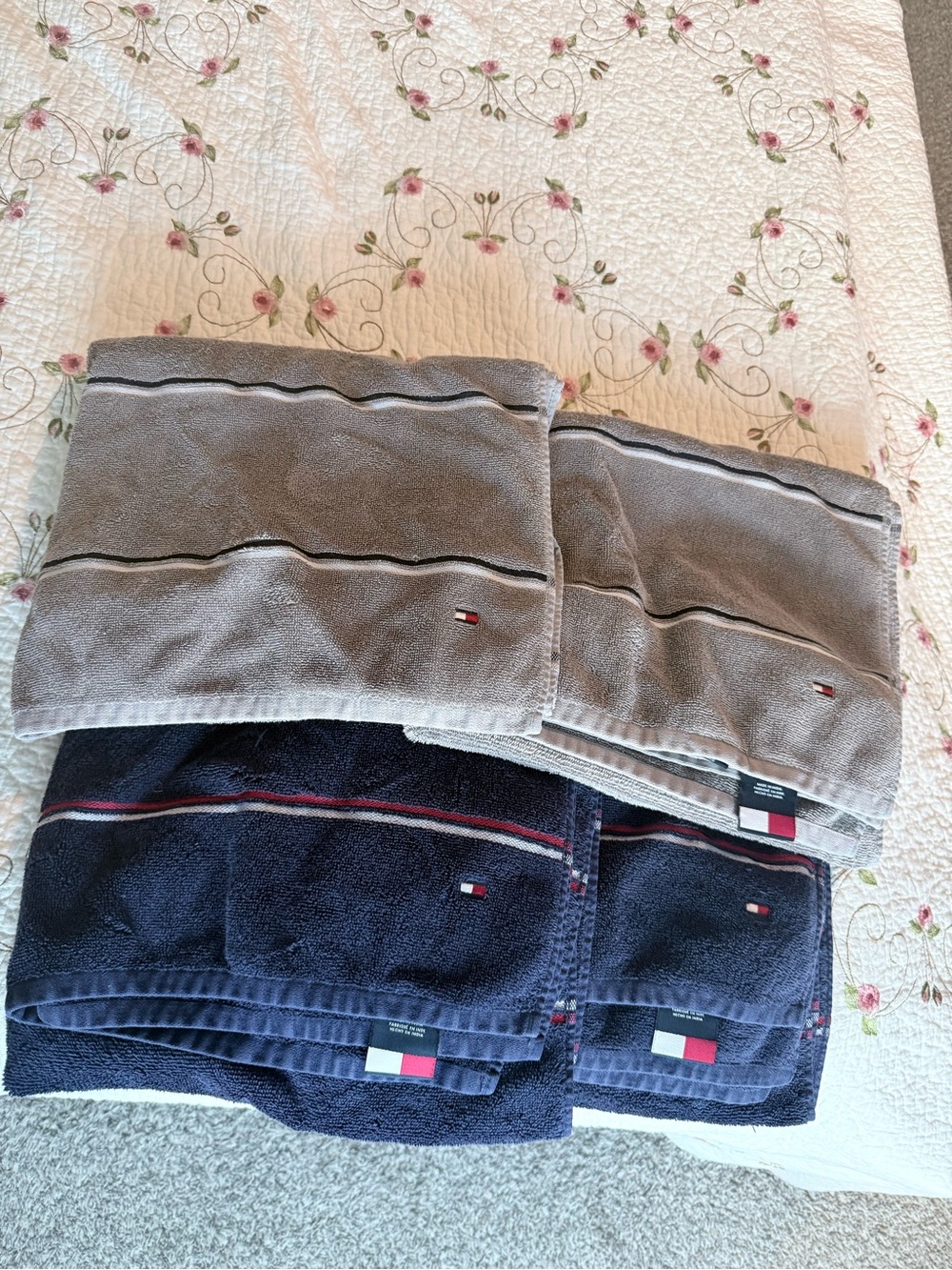 Tommy Hilfiger Navy & Taupe Stripe Bath Towel Set